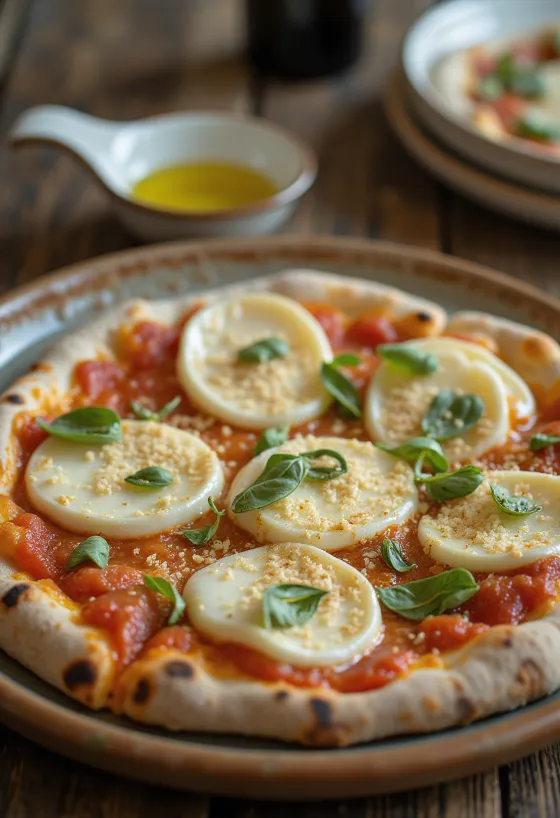 Pizza Cilentana med mozzarella di Bufala og provoloneost