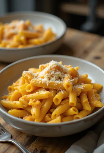 Pasta med gresskar og basilikum servert