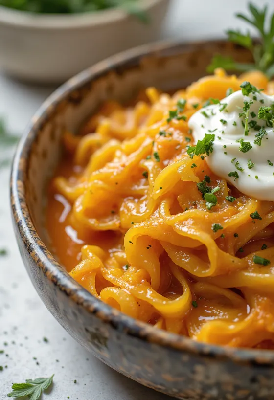 Vegansk surkålgryte i tallerken med seitan