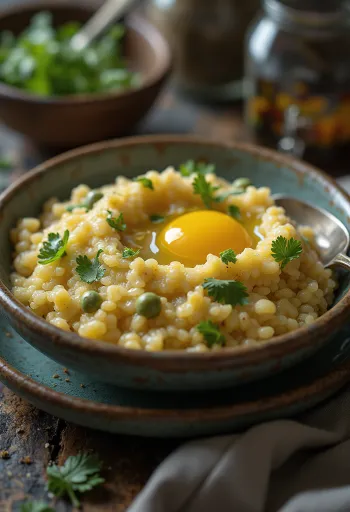 Bajra Khichdi servert, pyntet med frisk koriander