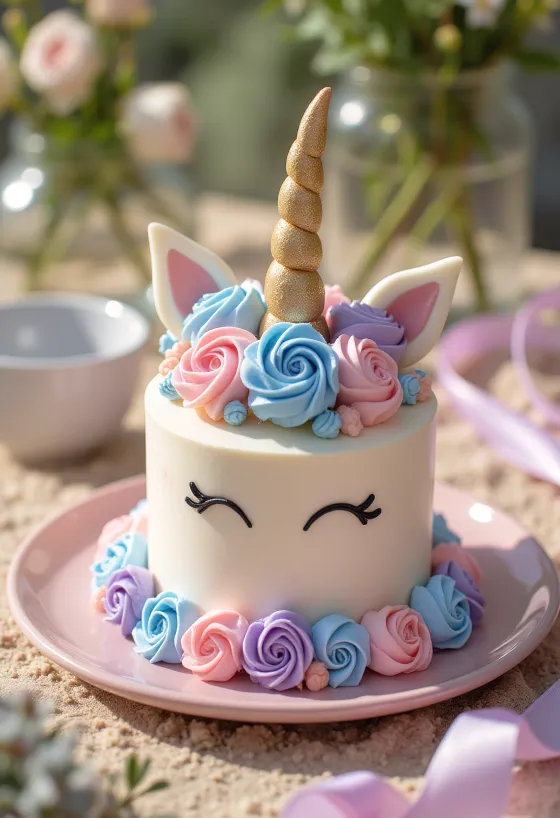 Fargerik enhjørningkake med fondantpynt