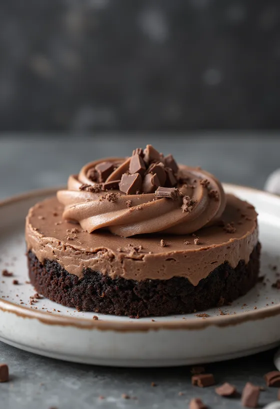 Sjokolademoussekake servert