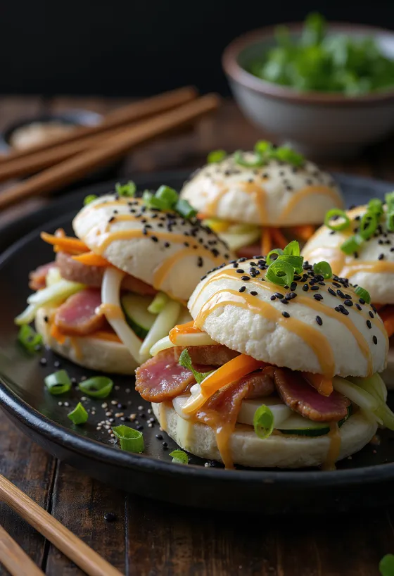 Japansk-inspirert tunfisk-bao bun servert