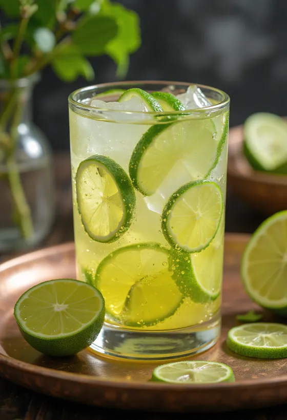 Cider med lime og mynte servert i glass med is