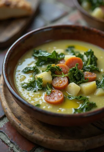 Caldo Verde suppe servert med pølse