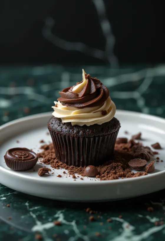 Sjokolade- og myntecupcakes med mynteblad