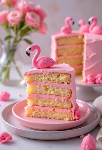 Flamingo-kake med rosa og gull dekor
