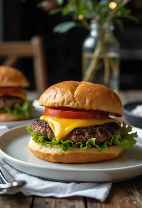 Andeburger med ost og grønnsaker