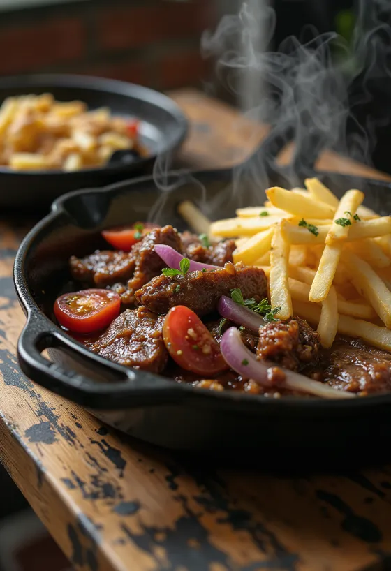 Lomo Saltado med glutenfritt storfekjøtt servert med friske grønnsaker og glutenfri potetmos