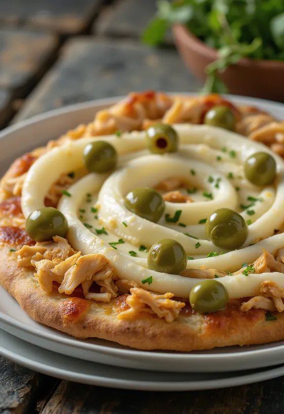 Pizza de Frango com Catupiry med kyllingbryst og kremost