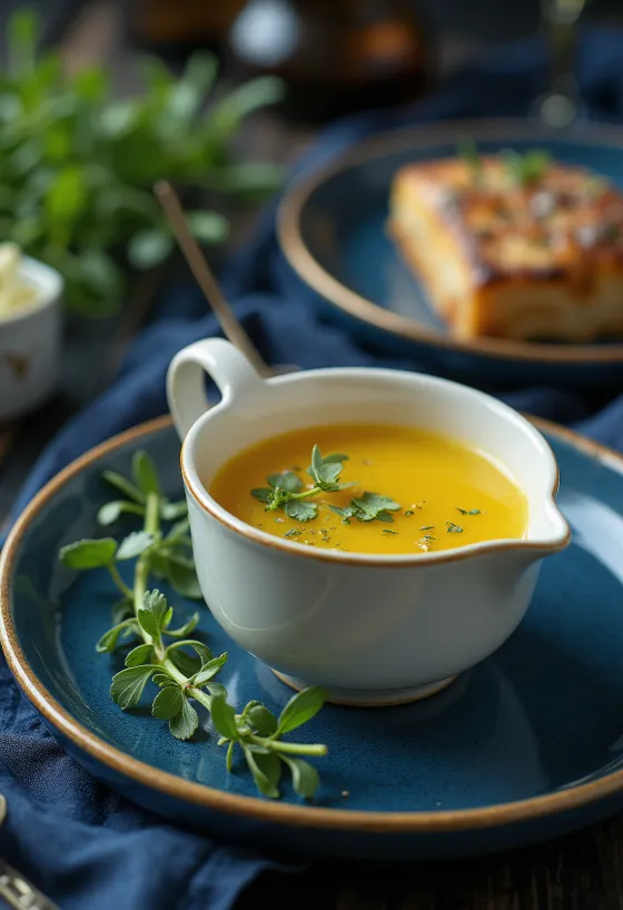 Estragon- og honning-smørsaus servert