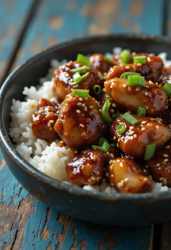 Teriyaki-kylling servert med sesamfrø og vårløk