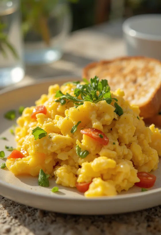 Tofu-eggerøre med gurkemeie og friske grønnsaker