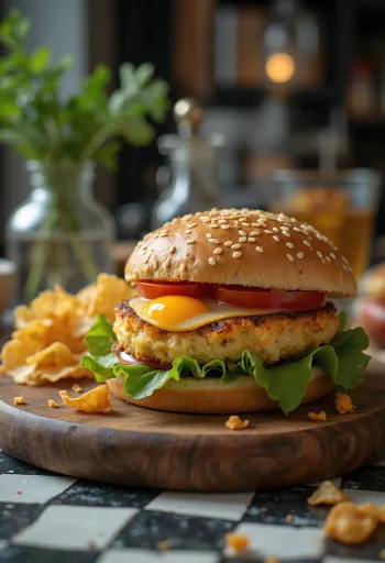 Vegansk auberginburger med frisk salat