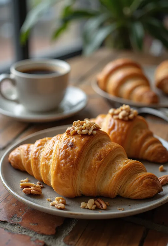 Croissant med paranøtter servert
