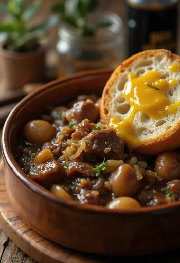 Carbonnade Flamande servert med potetmos