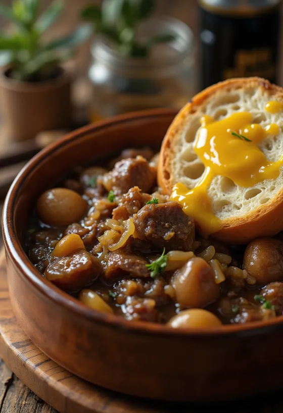 Carbonnade Flamande servert med potetmos
