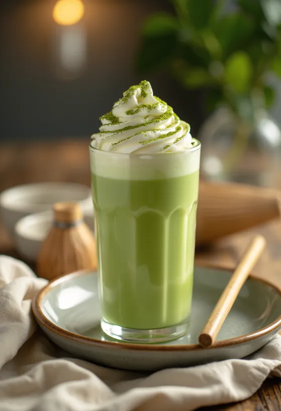 Matcha-frappé servert fersk