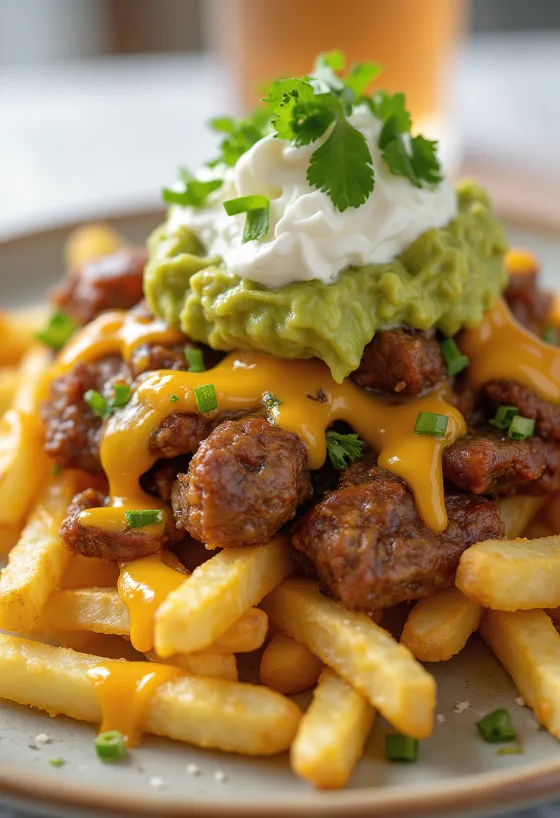 Carne Asada Fries servert i meksikansk stil