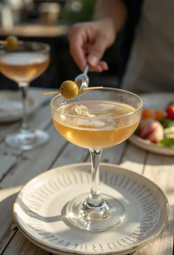 Martini cocktail pyntet med oliven