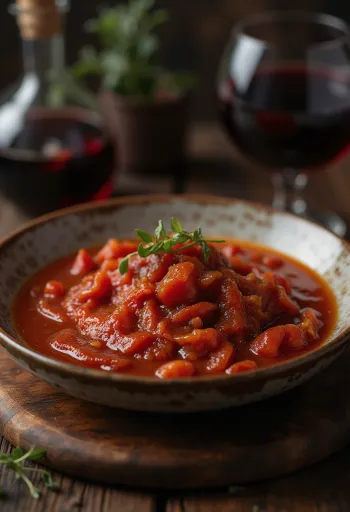 Honning- og rødvin-tomatsaus servert