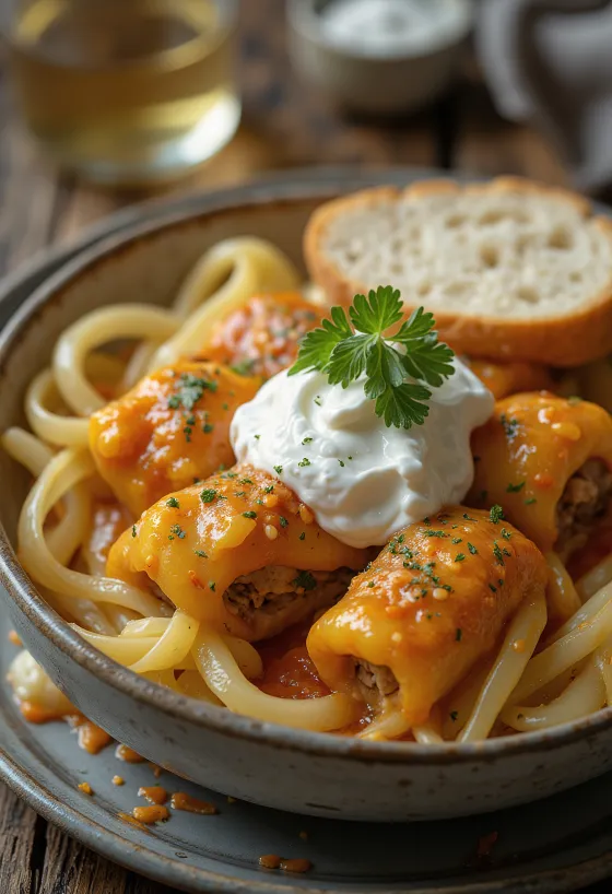 Fylt kål rullet i surkålblader, fylt med krydret kjøttdeig og ris, servert i tomatsaus