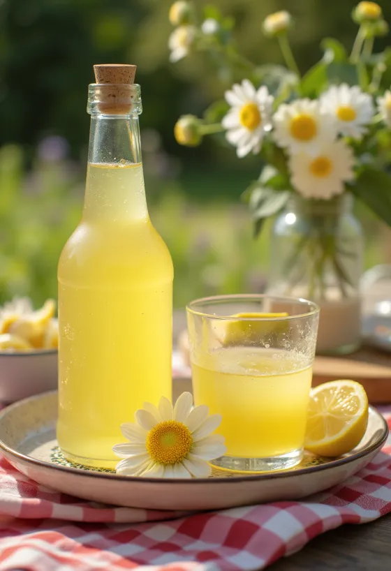 Hyllebærblomstsaft med friske hyllebærblomster og sitronskiver