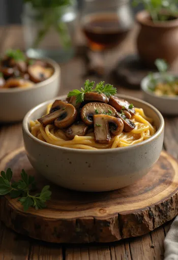 Soppsaus med balsamico servert med pasta