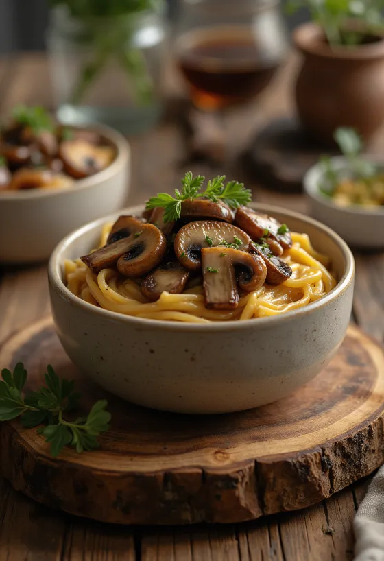 Soppsaus med balsamico servert med pasta