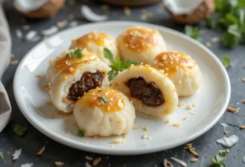 Idli med søtt fyll, servert med kokos og sukkerfyll