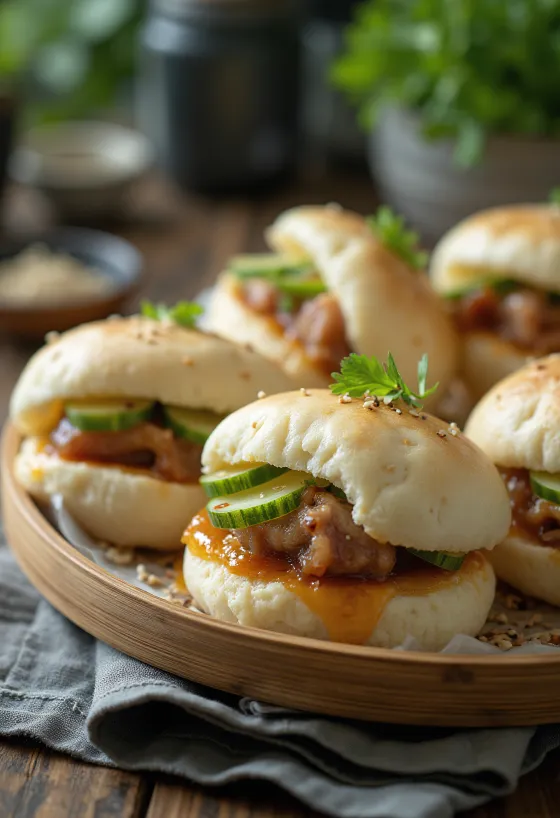 Pork belly buns servert