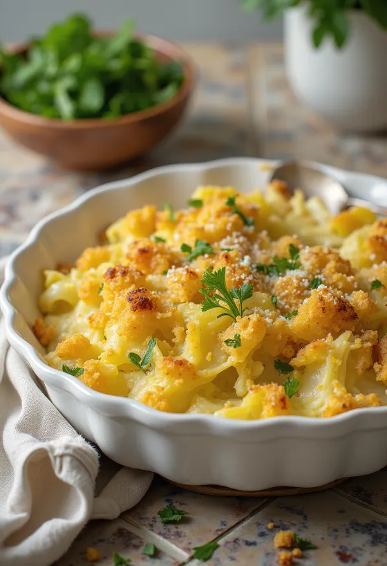 Gyldenbrun gratinert savoykål i ildfast form