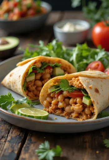 Vegansk tortillawrap fylt med bønnekrem