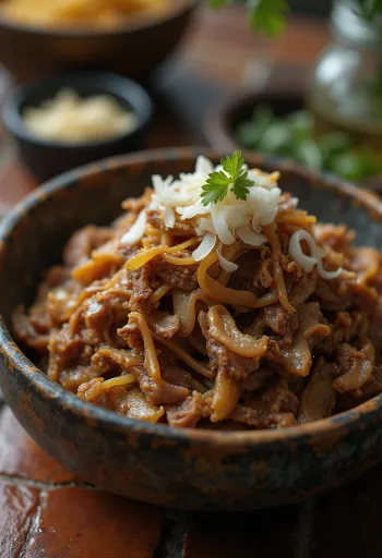 Carne Seca servert med ris og frisk koriander