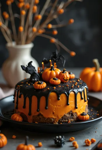 Halloween-kake med oransje fondant og svart dekor