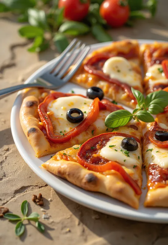 Pizza Española med chorizo, rød paprika og oliven