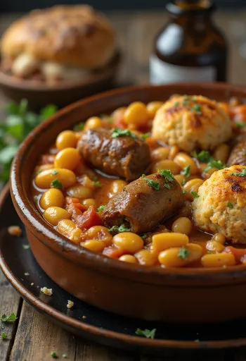 Cassoulet med lammekjøtt, gryterett med bønner og pølse