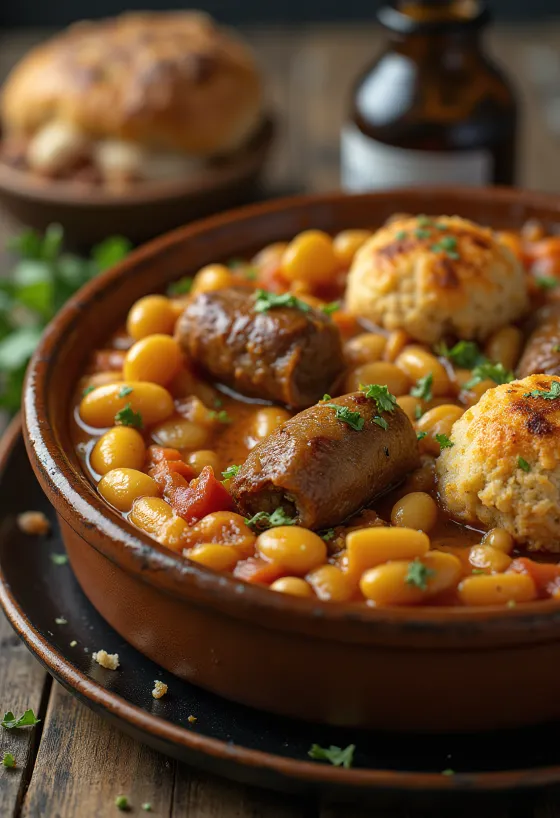 Cassoulet med lammekjøtt, gryterett med bønner og pølse