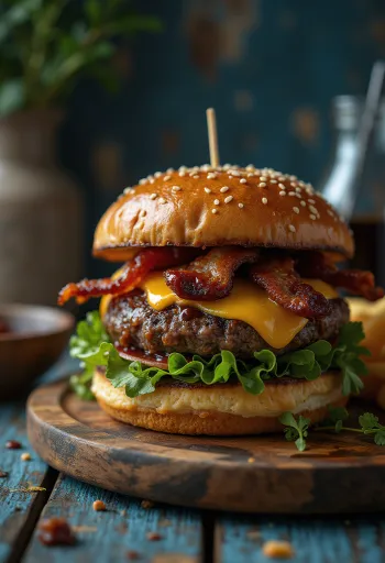 Røkt burger med cheddarost og bacon