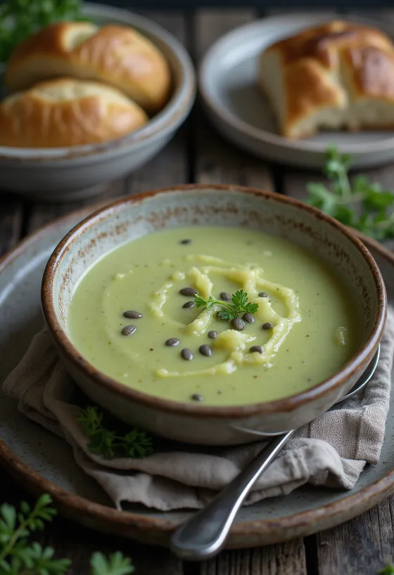 Kremet savoykålsuppe servert