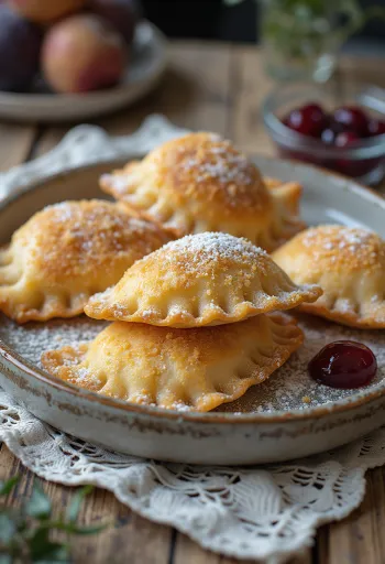 Nykokt plommeravioli, drysset med stekt brødsmule.